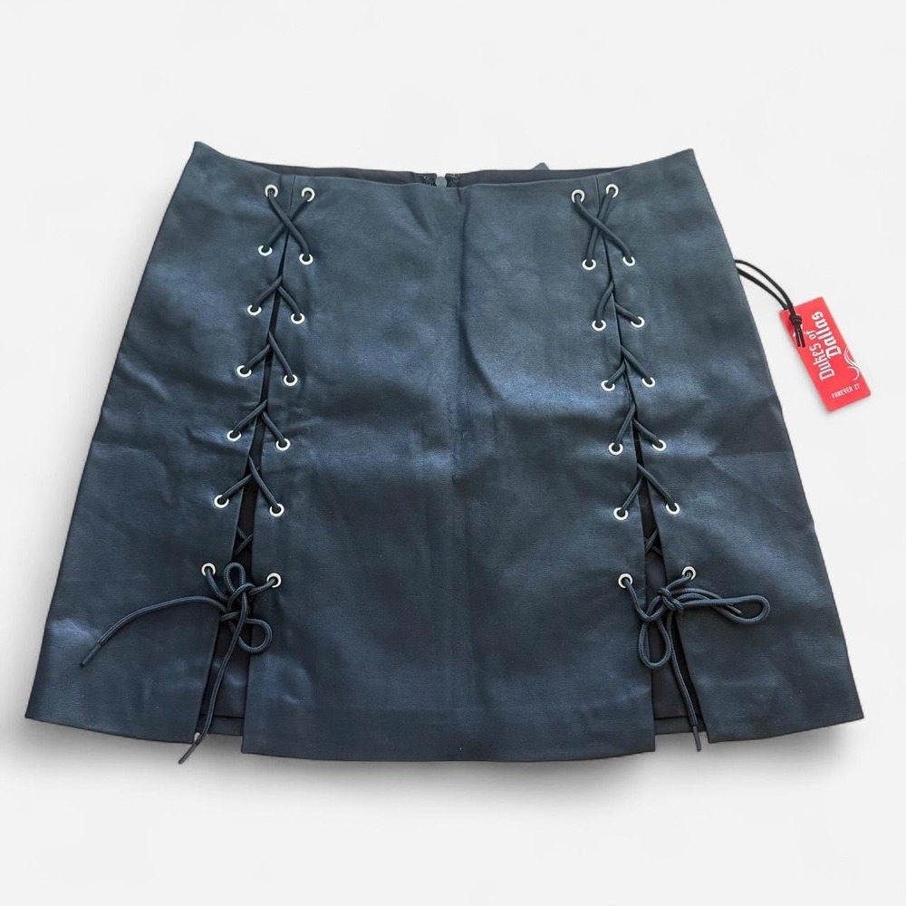 Forever 21 black faux leather mini skirt with lace-up front